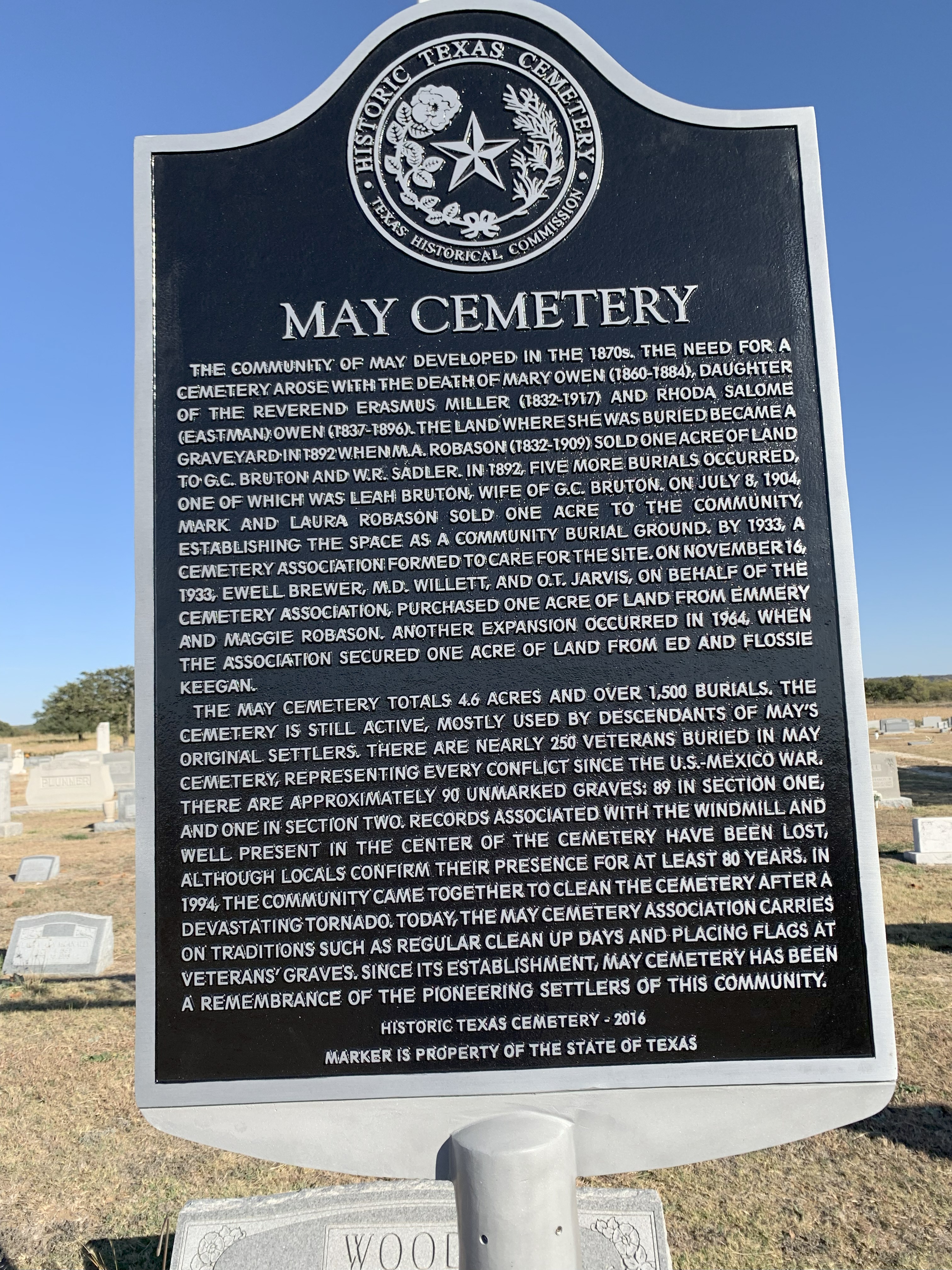 May Cemetery Historical Marker